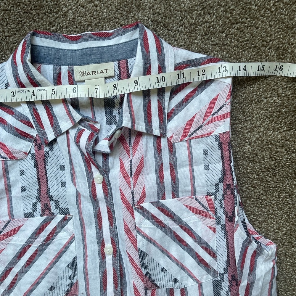 Ariat Red, Blue and Gray Striped Sleeveless Shirt - Picture 5 of 7